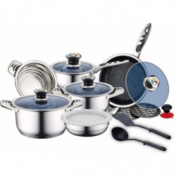 Batterie de cuisine 16 pcs en inox et effet pierre