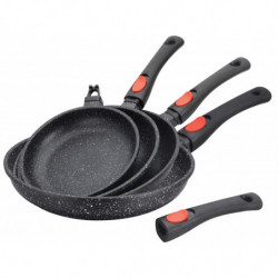 Lot de 4 poêles effet pierre 30,28,24 et 20 cm avec manche amovible - SHEPLER