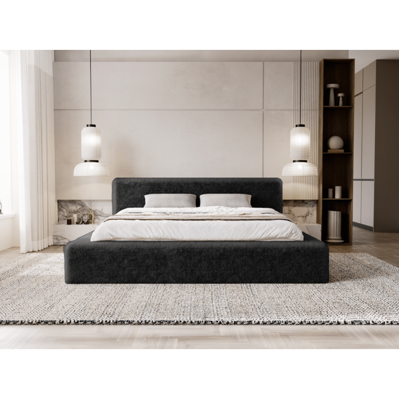 Lit coffre tissu fourrure poil long - LUCIE