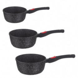 Série 3 casseroles effet pierre 16-18-20 cm avec manches amovibles - Kamberg - Choix - Avec couvercles en verre