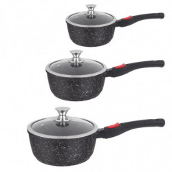 Série 3 casseroles effet pierre 16-18-20 cm avec manches amovibles - Kamberg - Choix - Avec couvercles en verre