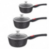 Série 3 casseroles effet pierre 16-18-20 cm avec manches amovibles - Kamberg - Choix - Avec couvercles en verre
